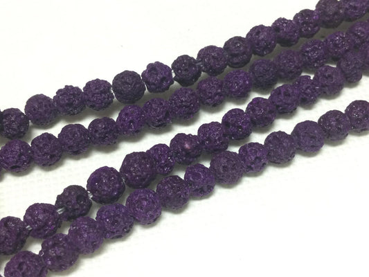 #2754 / Natural Lava 4-4.5mm Purple (Dyed) Round Beads / .8mm Hole / 8" Strand