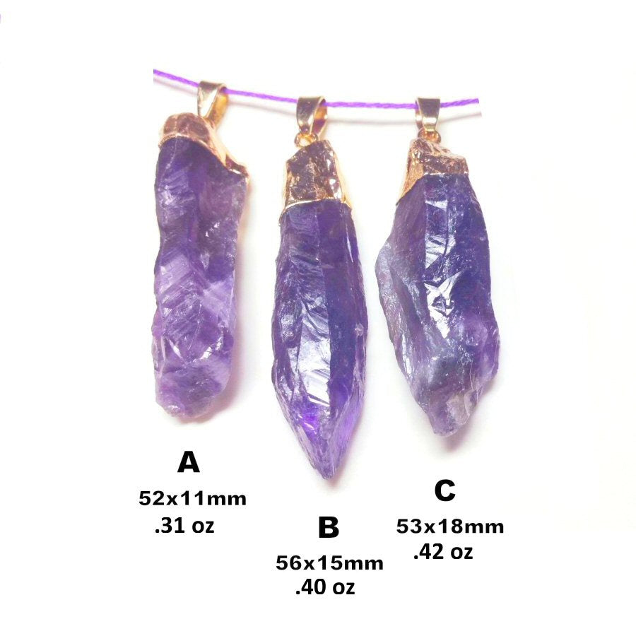 #2756 / Genuine Rough Amethyst Pendant with Attached Goldtone Plated Finding and Bail  / Sold Individually - Your Choice A, B or C