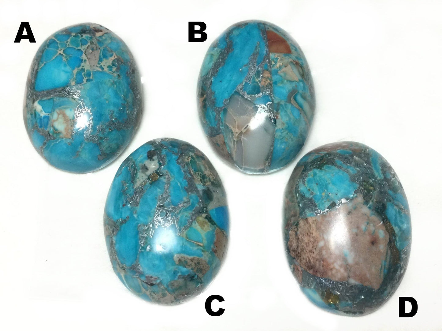 #2758 / Light Blue Impression Jasper & Metallic Matrix Oval Flat Back Cabachon / 18x25x8mm / No Hole / Your Choice A, B, C or D