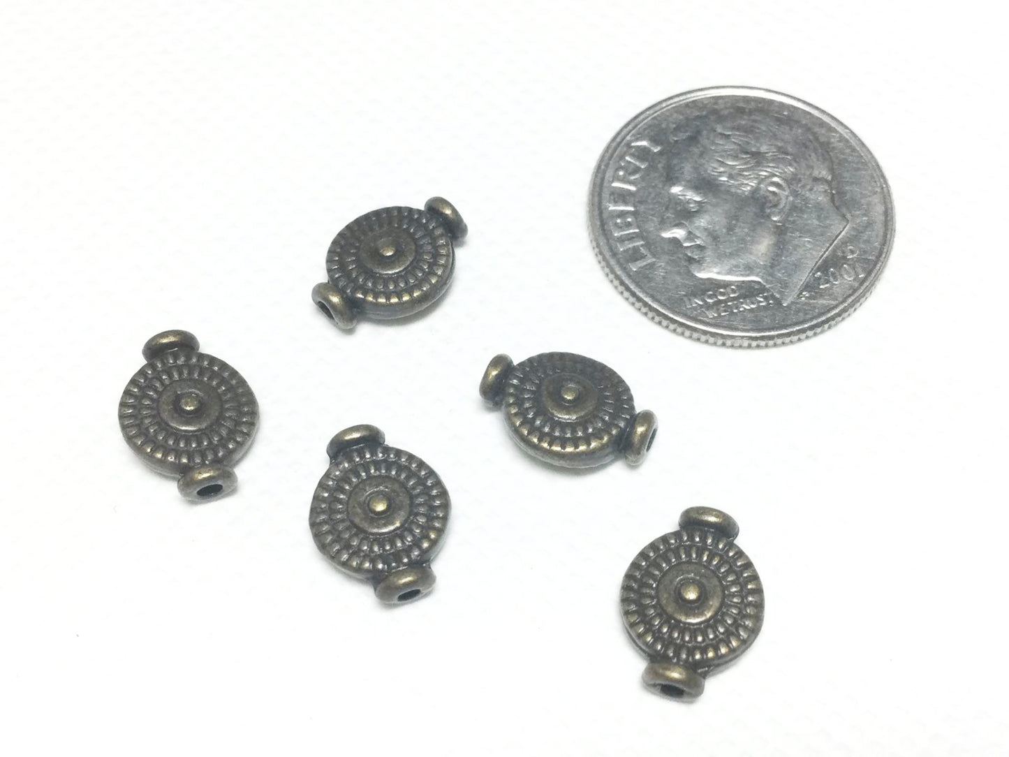 #2772 / Antique Bronze Fancy Textured Flat Coil Spacer Beads / 10x3mm / Lot of 5