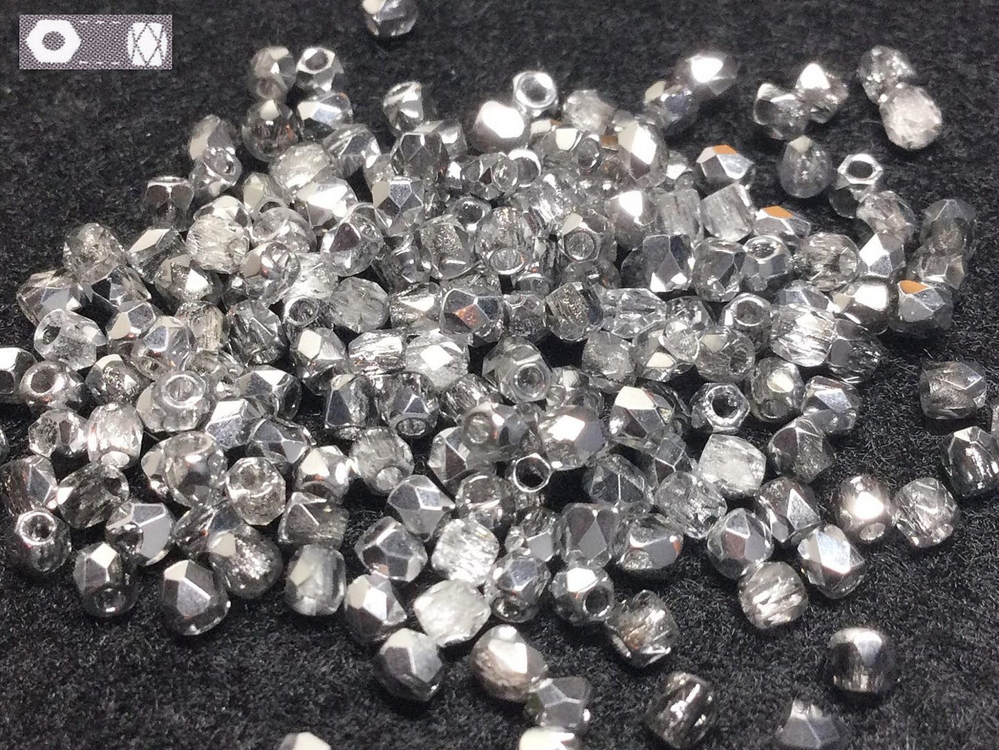 #2776 / Czech Faceted 2mm Firepolished Silvertone Glass Polygon Spacer Beads / .6mm Hole / Lot of 180