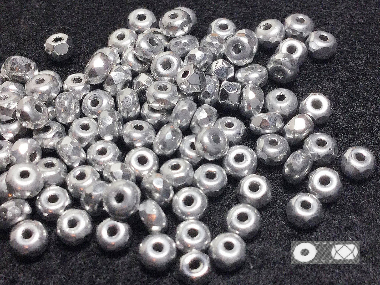 #2777 / Czech Faceted 2x3mm Micro Silver Glass Spacer Beads / .8mm Hole / Lot of 124
