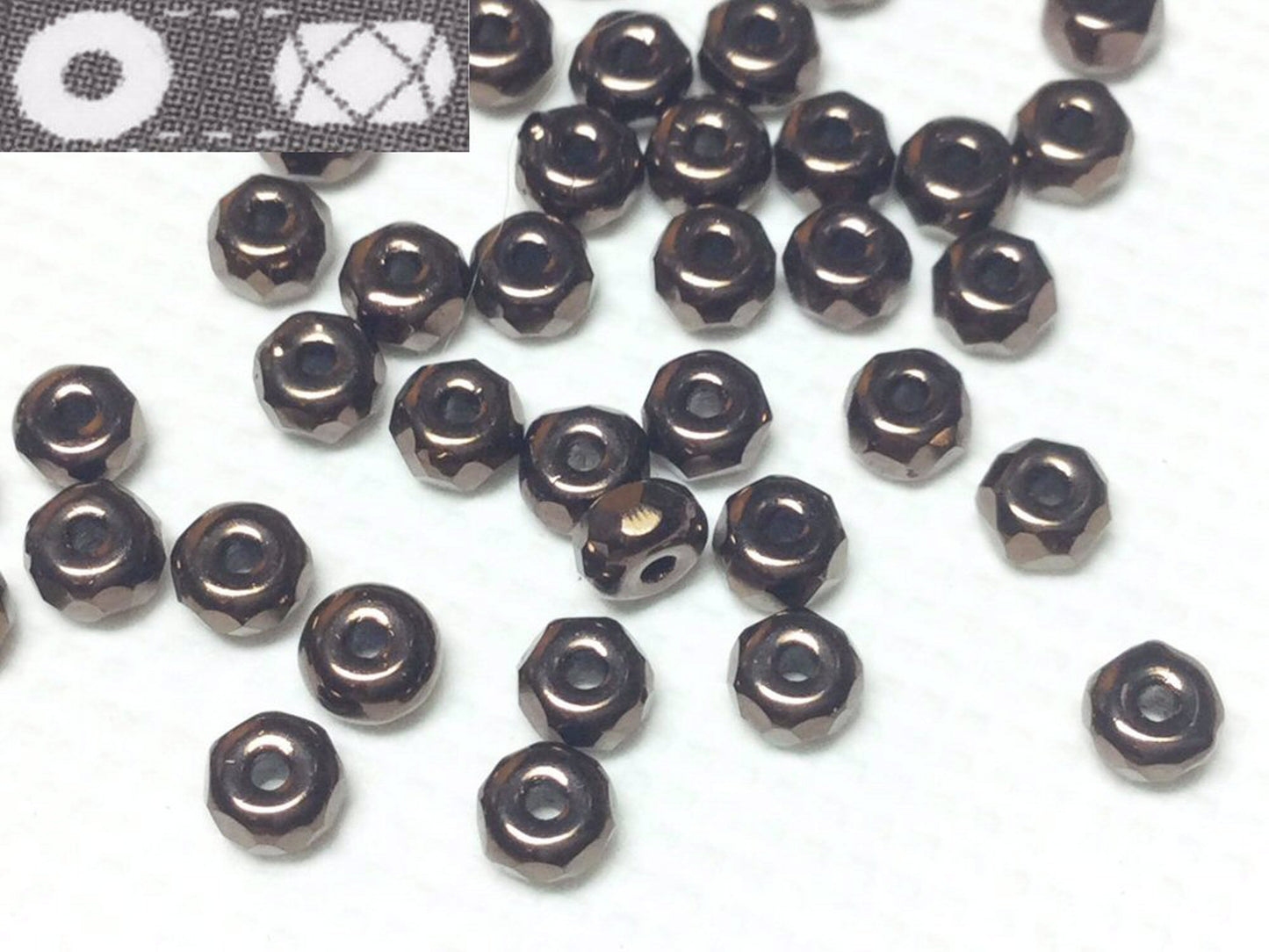 #2778 / Czech Faceted 2x3mm Micro Red Copper Glass Spacer Beads / .8mm Hole / Lot of 102