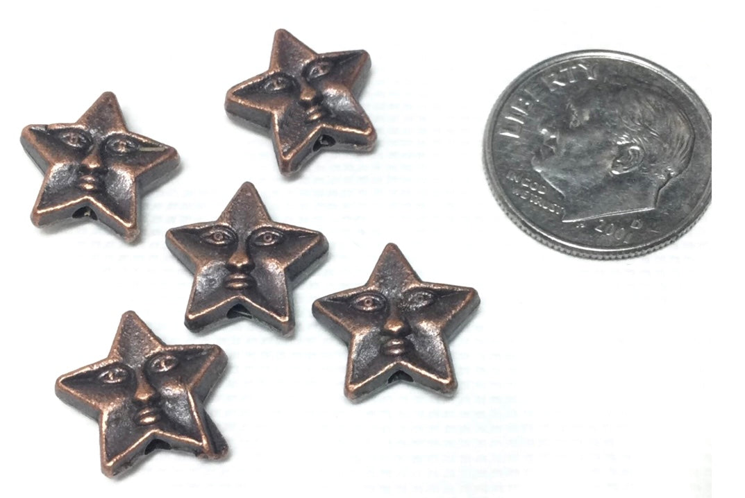 #2060 Antique Red Copper Star Beads with Face, 11x12x4.5mm / Lot of 5
