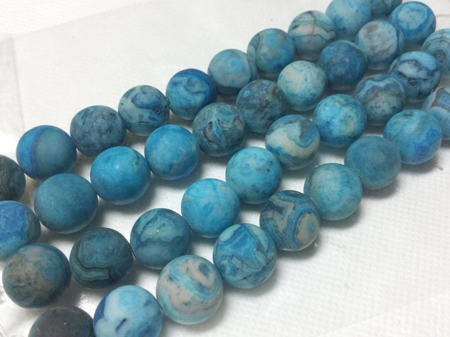 #2785 / Natural Matte Blue Crazy Lace Agate Beads / 1.5mm Hole / Strand of 10 Beads