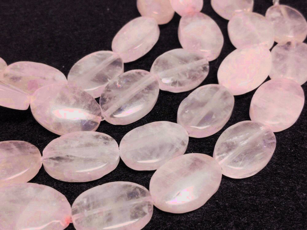 #2790 / Genuine Natural Rose Quartz Puffed Oval Beads / 10x14mm / 1mm Hole / Strand of 7 Beads