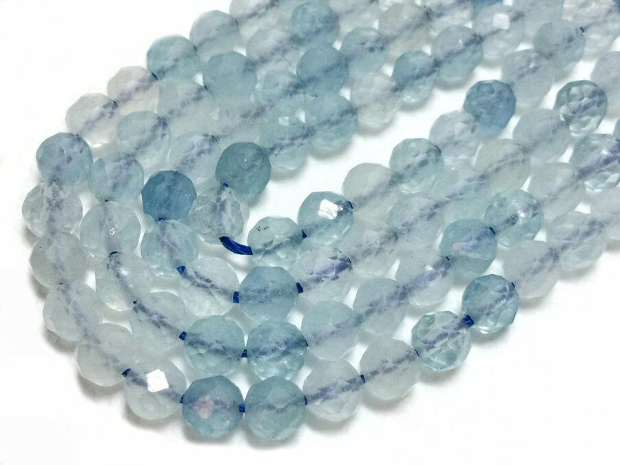 #2849 / Natural Aquamarine Delicate Faceted Round Beads / 4mm / 1mm Hole / 7 3/4” Strand