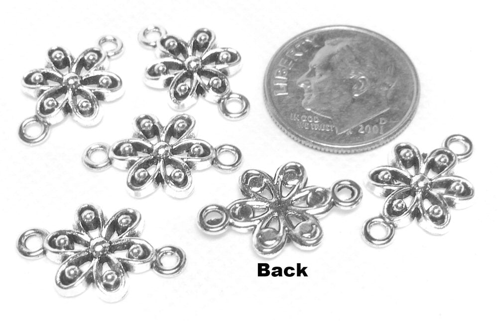 #2859 / Antique Silver Flower Link Connectors / 17.6x10.6x2mm / Two 2mm Holes / Cadmium-Lead Free / Lot of 10