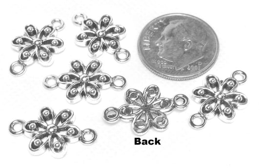 #2859 / Antique Silver Flower Link Connectors / 17.6x10.6x2mm / Two 2mm Holes / Cadmium-Lead Free / Lot of 10