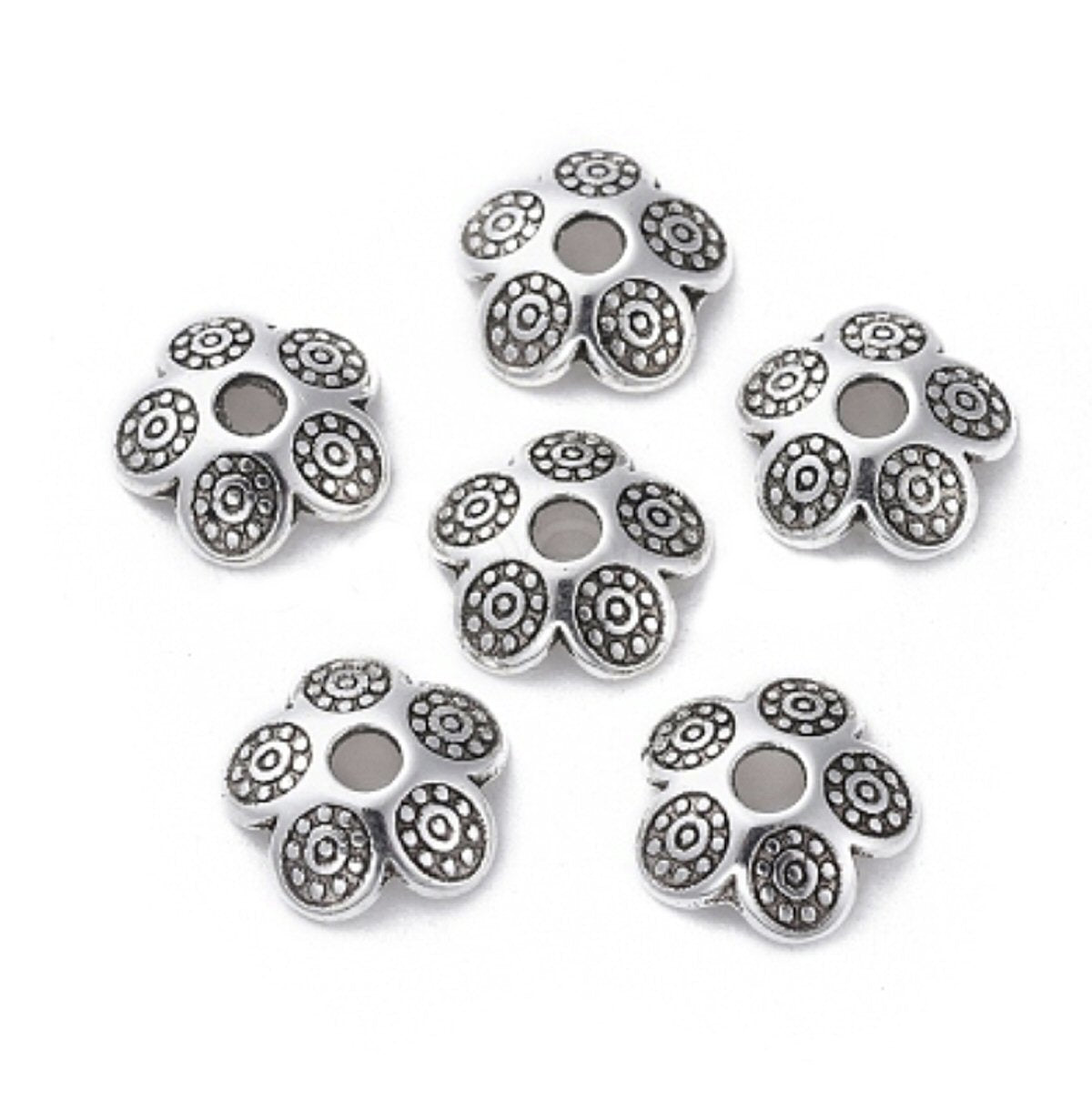 #2862 / Antique Silver Alloy Flower Bead Caps / 8x2mm / 2mm Hole / Cadmium-Nickel-Lead Free / Lot of 19