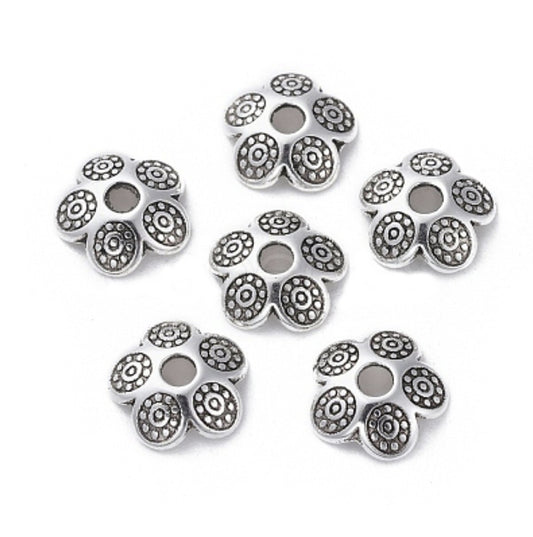 #2862 / Antique Silver Alloy Flower Bead Caps / 8x2mm / 2mm Hole / Cadmium-Nickel-Lead Free / Lot of 19