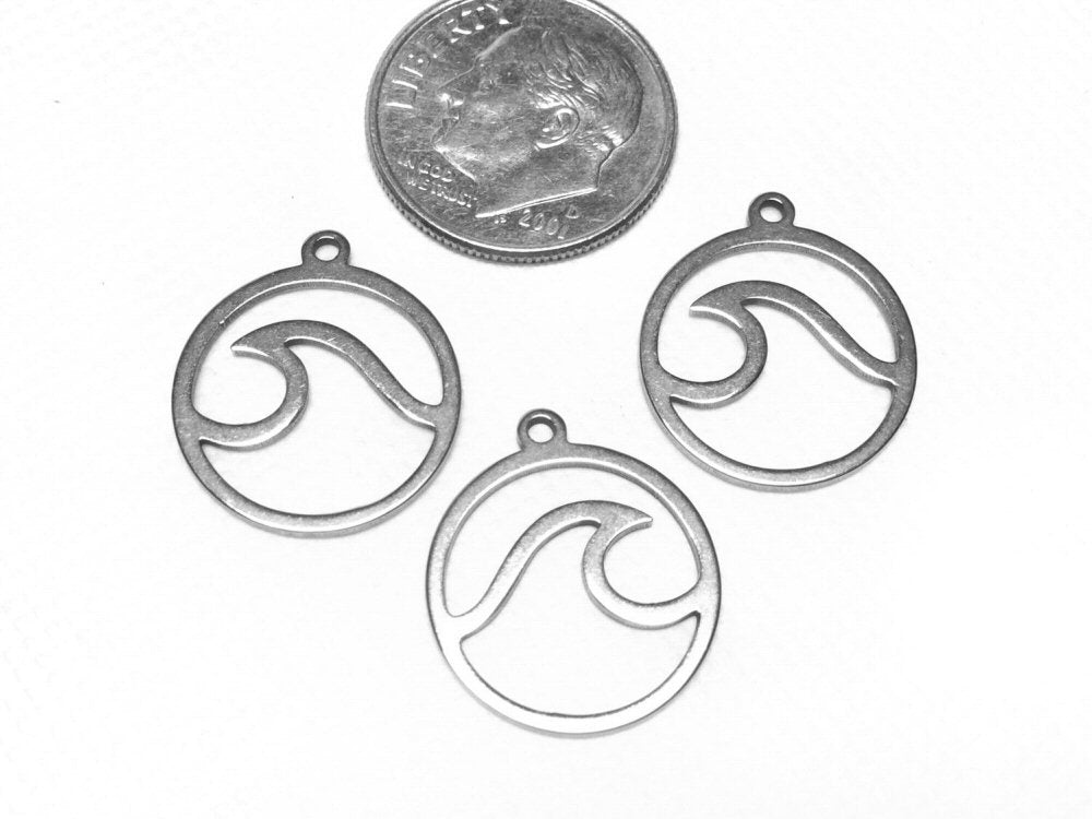#2867 / 304 Stainless Steel Laser Cut Wave Charm, Pendant, Earring / 17x15x1mm / 1mm Attached Loop / Sold Individually