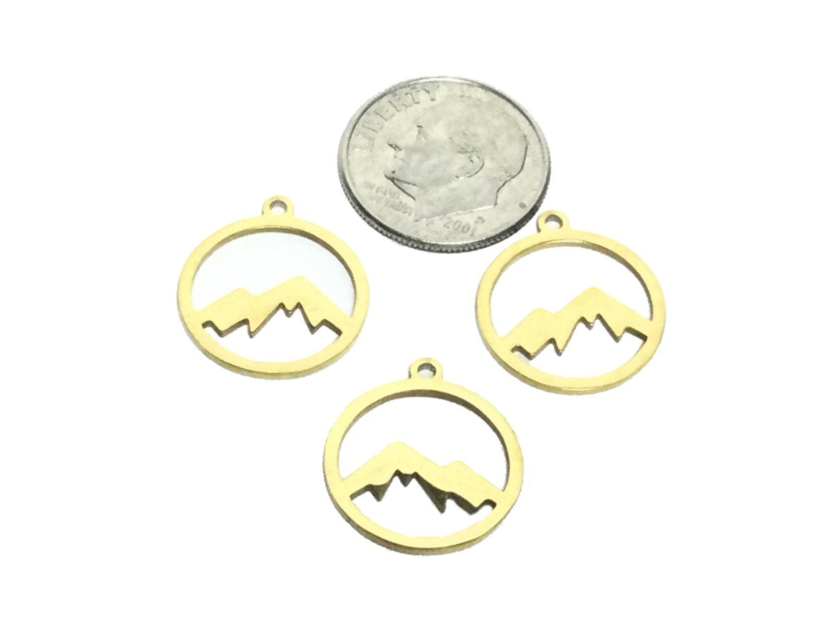 #2868 / Silver or Golden Stainless Steel Lazer Cut Mountain Charm, Pendant, Earring / 14x12x1mm / 1mm Attached Loop / Sold Individually