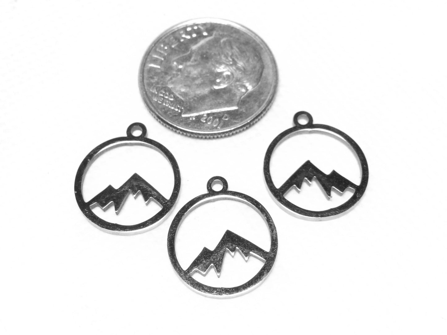 #2868 / Silver or Golden Stainless Steel Lazer Cut Mountain Charm, Pendant, Earring / 14x12x1mm / 1mm Attached Loop / Sold Individually