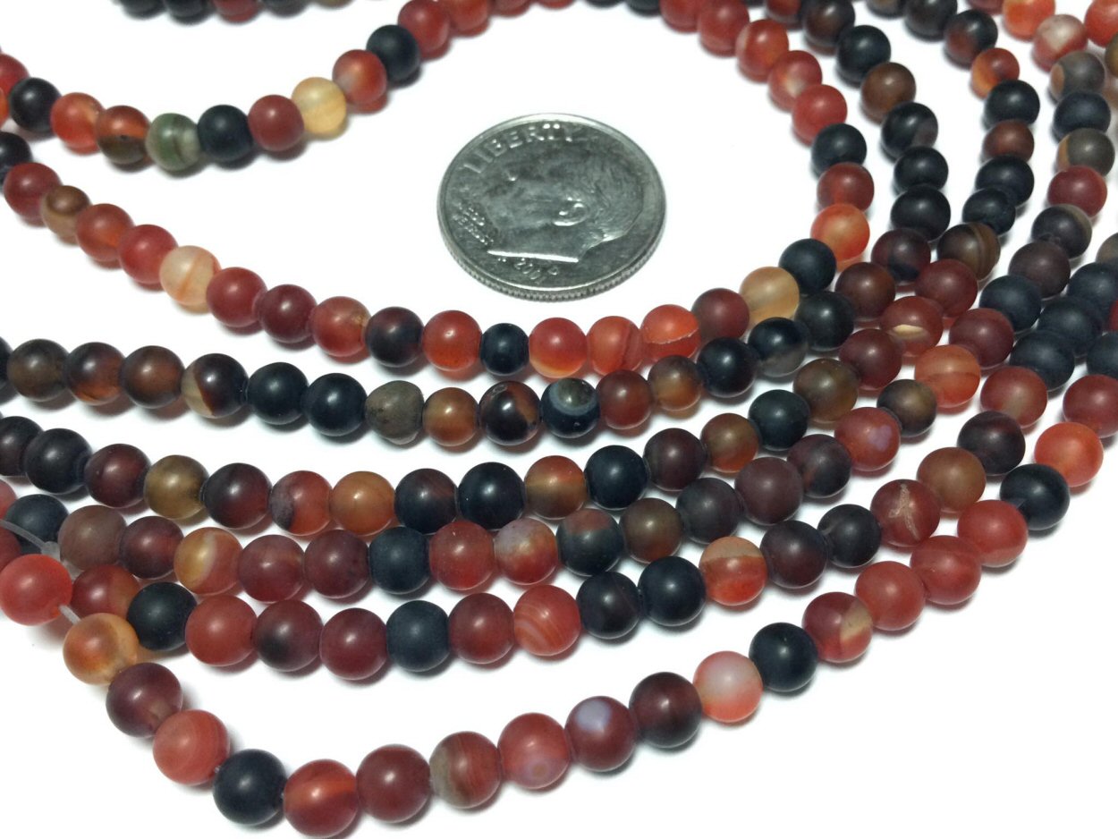 #2873 / Natural Round Frosted Agate Beads / 4mm / 1mm Hole / 7 1/2” Strand