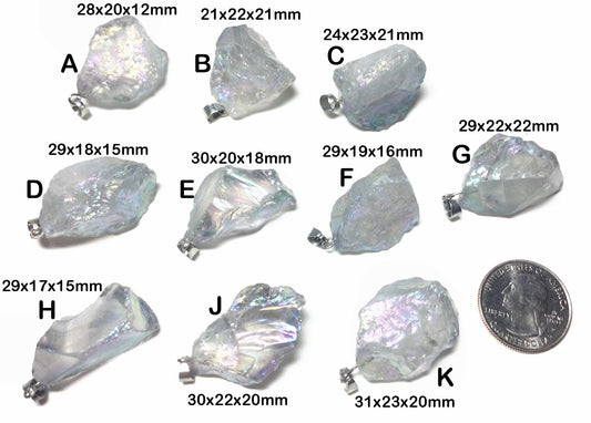 #2884 / Natural Crystal Quartz Raw Rough Electroplated Pendants / Platinum Tone Alloy Bails / Sold Individually