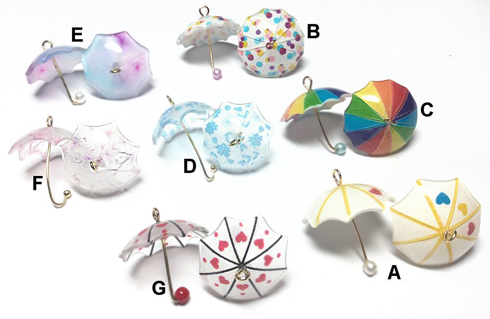 #2889 / Delicate White Resin Umbrella Pendant or Earrings Some with a 3mm Pearl Embellishment on the Handle / 19x22x22mm / 2mm Attached Loop / Sold Individually