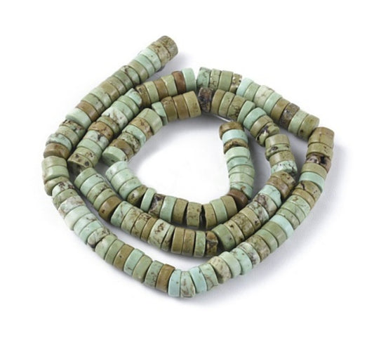 #2900 / Natural Howlite Sea Green (Dyed) Heishi Beads / 6x3mm / 0.8mm Hole / 7 1/2” Strand