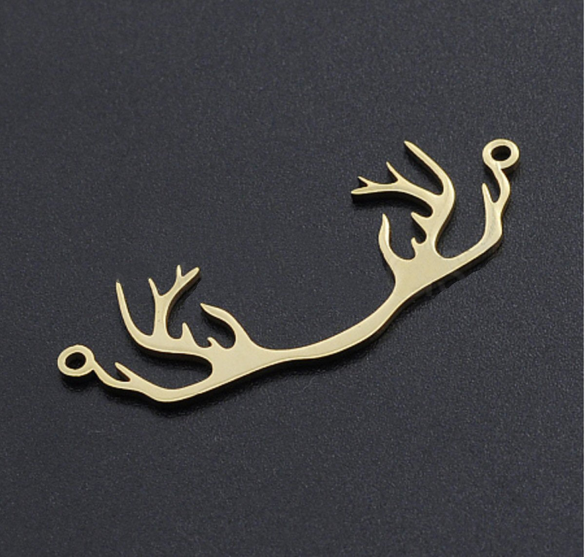 #2904 / Stainless Steel Golden Deer Antler Pendant-Connector / 38x15x1mm / 1.4mm Loop / Sold Individually