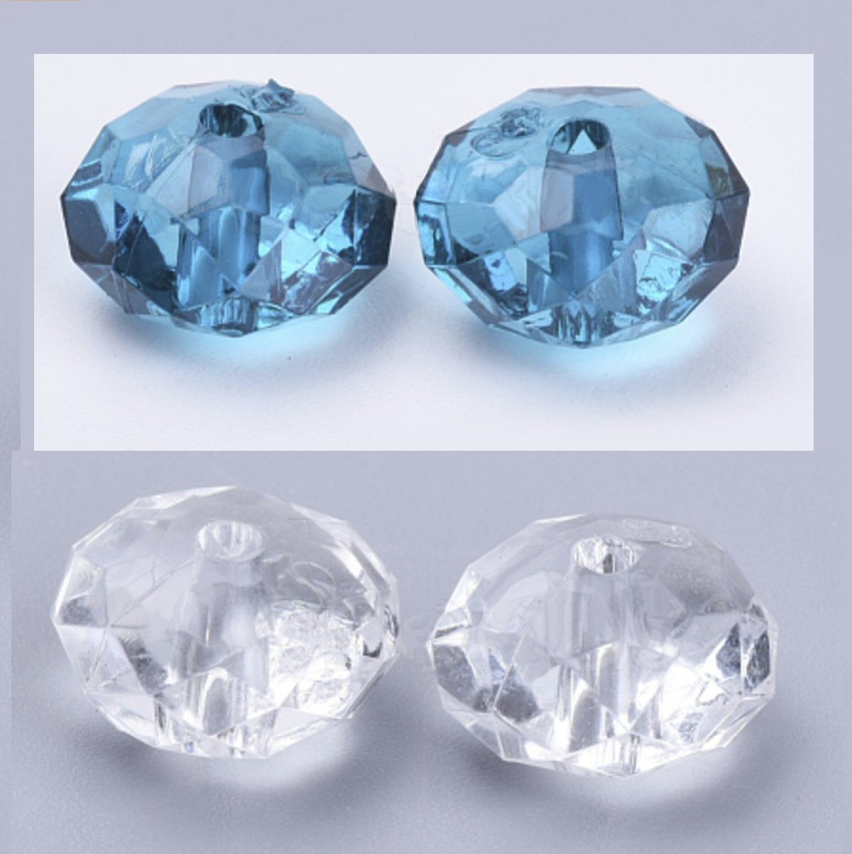 #2912-#2913 / Translucent Acrylic Faceted Clear Rondelle Beads / 8x5mm / 1.4mm Hole / Your Choice of Clear or Blue / Lot of 50