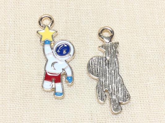 #2918 / Light Golden Alloy and Enamel Astronaut Charm, Pendant, Earring / 25x11x2mm / 2mm Attached Loop / Sold Individually