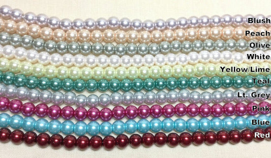 #2919 / Colored Glass 6mm Pearl Beads  / Your Choice of Color / 1.3mm Hole / 16" Strand