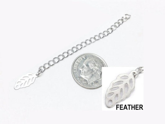 #2920 / Stainless Steel Curb Chain Extender with Feather / 64mm Total Length (Feather 12x5mm) / Sold Individually