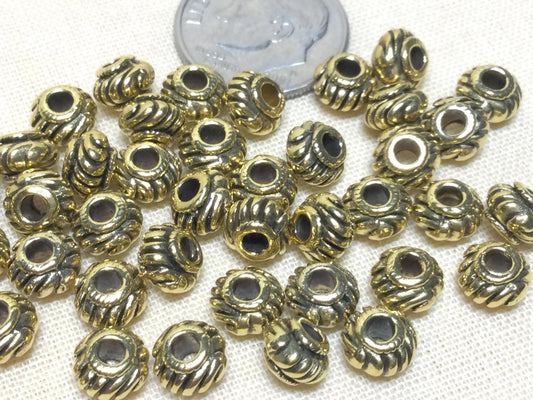 #2926 / Antique Golden Rondelle Spacer Beads / Cadmium-Lead Free / 6x4mm, Hole: 2mm / Lot of 10