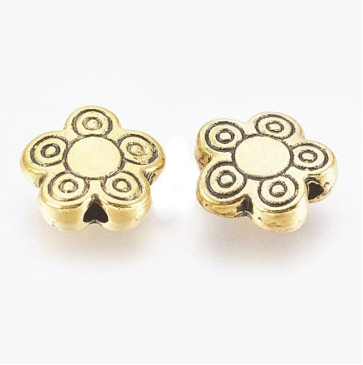 #2930 / Antique Golden Spacer Flower Beads / Lead, Nickel, Cadmium Free / 10mm Diameter, 3mm Thick / Hole: 2mm / Lot of 10