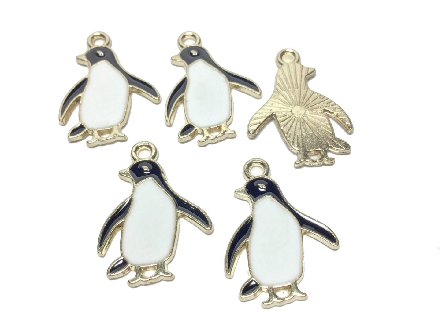 #2934 / Golden Enamel Penguin Charm, Pendant, Earring / Cadmium, Lead Nickel Free / 23x17x1.5mm / Loop: 1.8mm / Sold Individually