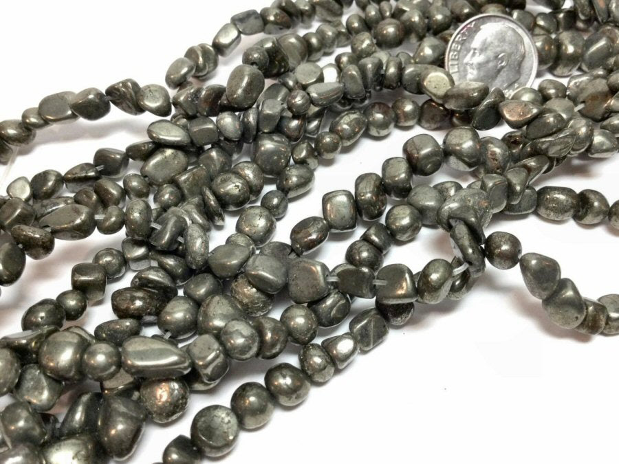 #2938 / Natural Pyrite Nuggets / 8~10 x 6~8mm / 1mm Hole / 7 7/8" Strand