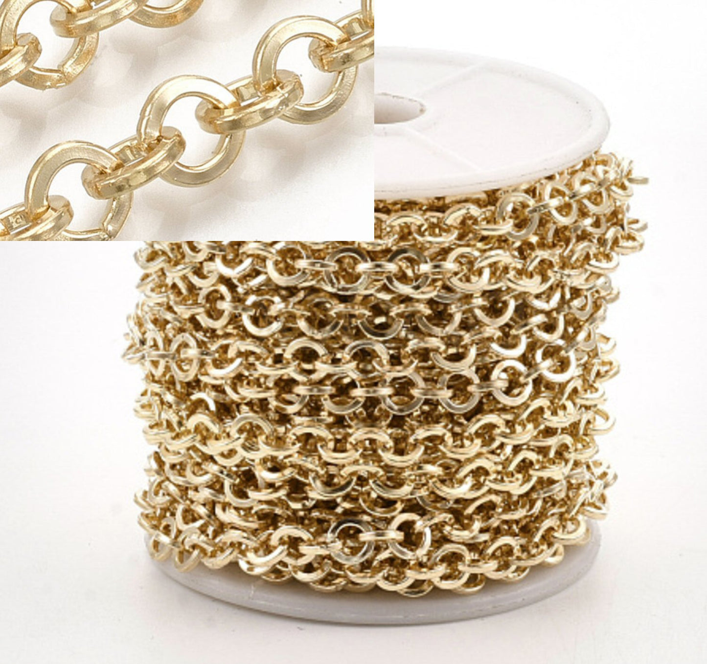 #2939 / Soldered Rolo Belcher Chain / 6x1mm / Sold by the Foot / Your Choice of LIght Goldtone or Platinum Color