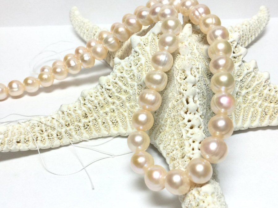#2945 / Natural Cultured Freshwater Peach Puff Pearls / 15 1/2" Strand (about 50 pieces), Hole: 0.8mm