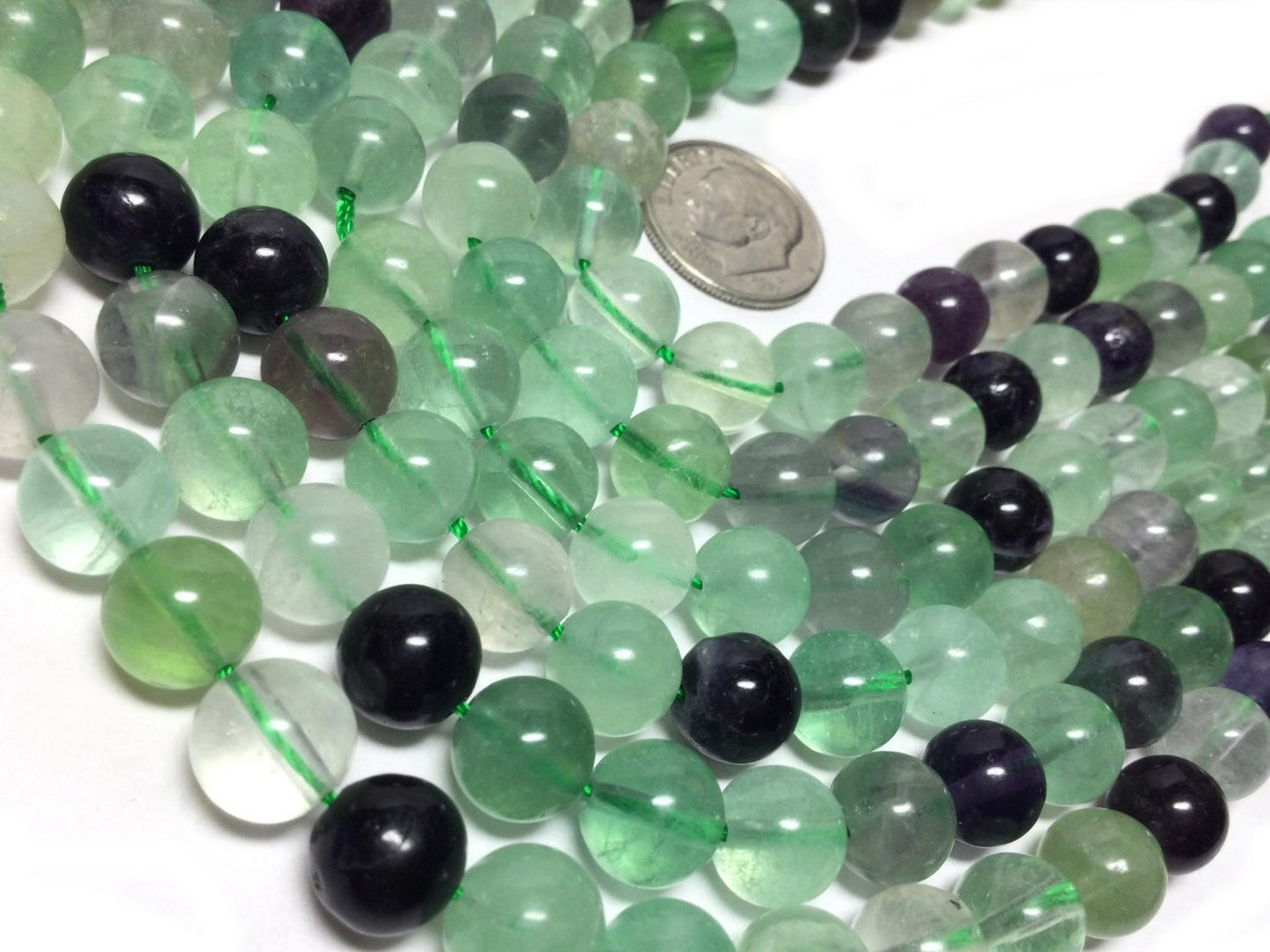 #2953 / Natural Translucent Rainbow Fluorite 8mm Round Beads / 1mm Drilled Hole / 7 1/2" Strand