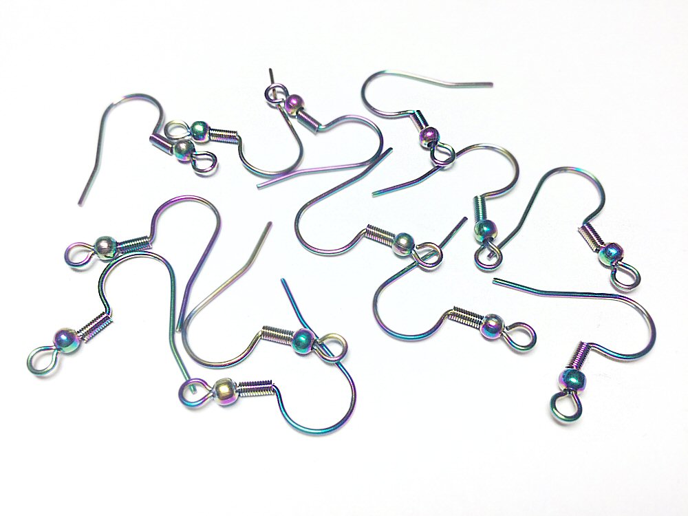 #2959 / Ion Plated 304 Stainless Steel Multicolor Metallic-Finish French Earring Hooks / 19mmL x 19mmW x 2mmH / 2mm Loop / 3mm Bead / 17x22mm / 2mm Loop / Lot of 4 Pair
