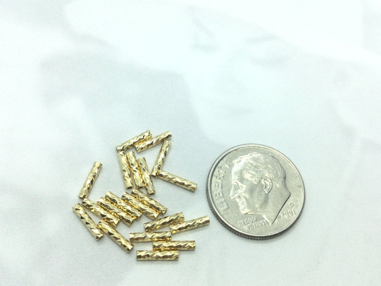 #2966 / Genuine 18K Gold Plated Fancy Diamond Cut Column Beads or Spacers / 7x1.5mm / .8mm Hole / Lot of 10
