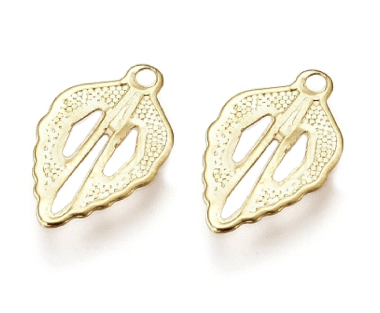 #2970 / Genuine 18K Gold Plated Delicate Leaf Charm, Pendant or Earring / 13x8x0.5mm / 1.mm Attached Loop / Lot of 10
