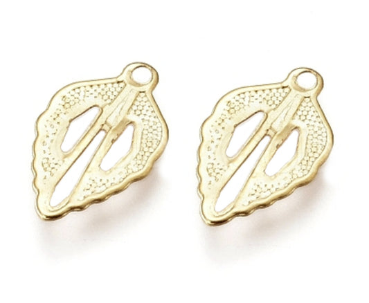 #2970 / Genuine 18K Gold Plated Delicate Leaf Charm, Pendant or Earring / 13x8x0.5mm / 1.mm Attached Loop / Lot of 10