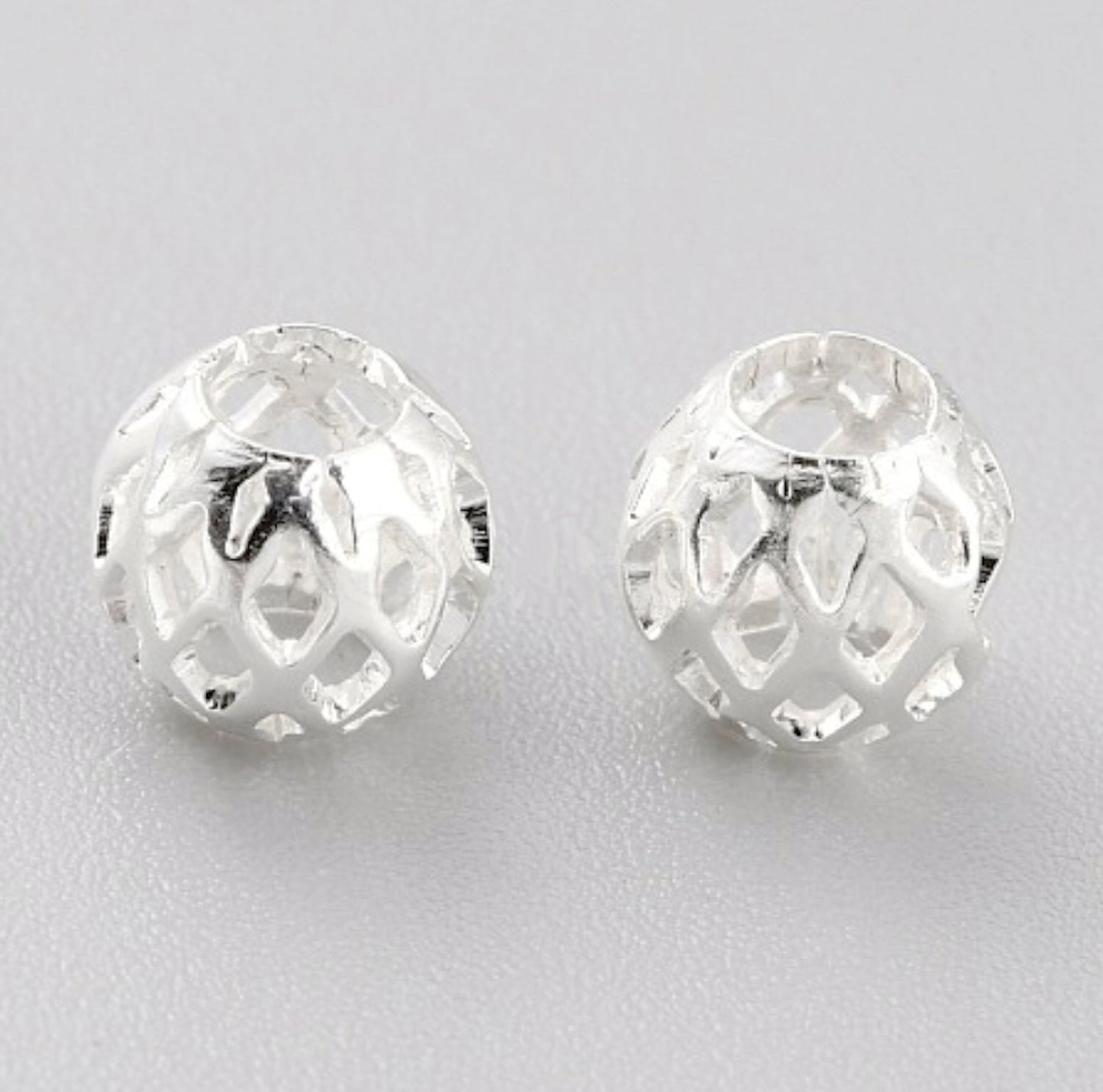 #2971 / Genuine 925 Sterling Silver Plated Filigree Round Beads or Spacers / 6.5x6mm / 3mm Attached Loop / Lot of 4