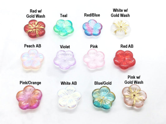 #2972 / Vintage Czech Glass Flower Beads / 14x4mm / 2mm Center Hold / Sold Individually / Your Choice of Color