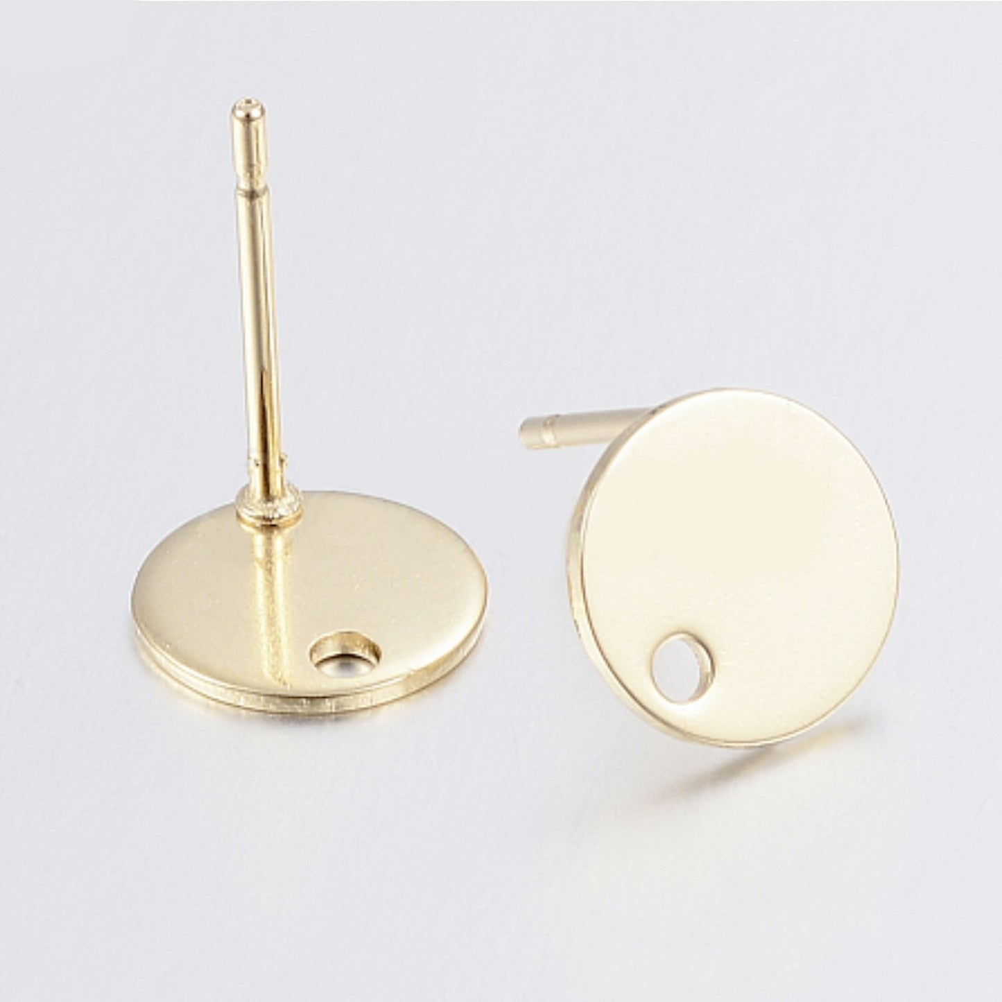 #2980 / Golden 304 Stainless Steel Stud Earrings with Loop / 12x8x0.8mm / 1.2mm Hole, 0.8mm Pin / Sold Per Pair