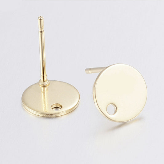 #2980 / Golden 304 Stainless Steel Stud Earrings with Loop / 12x8x0.8mm / 1.2mm Hole, 0.8mm Pin / Sold Per Pair