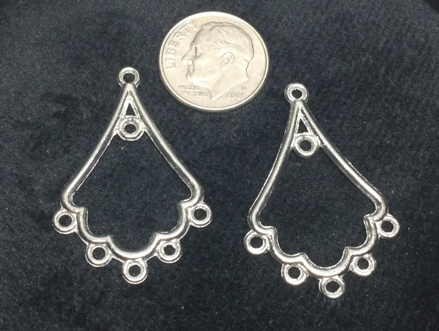 #2981 / Platinum Color Plated Alloy Chandelier Components / 34..5x23.5mm / 1.5mm Loops (4 Bottom, 1 Top Inside Center, 1 Top at Point) / Sold Per Pair