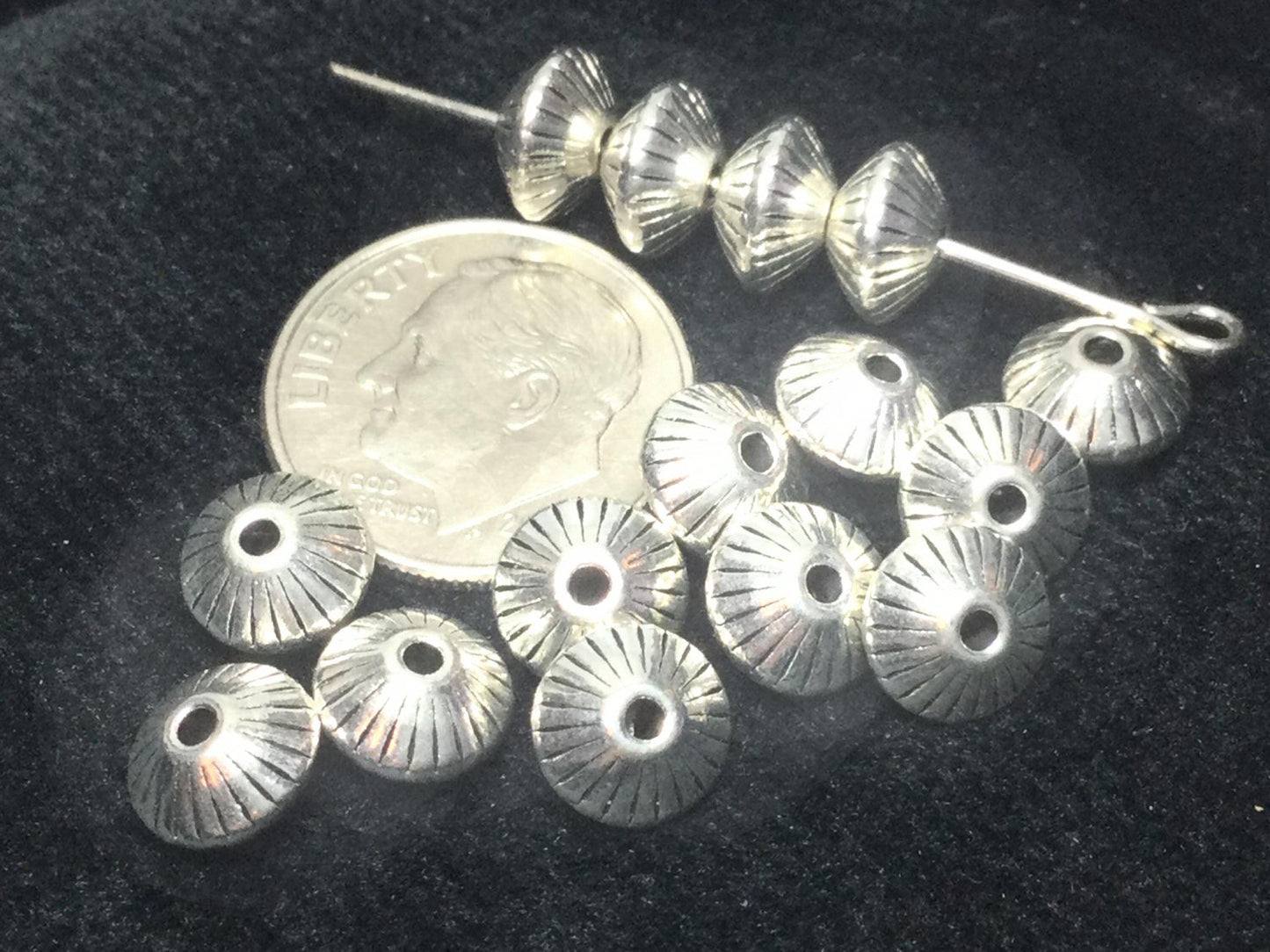 #2984 / Antique Silver Bicone Saucer Beads / 7.5x4.5mm / 1.5mm Hole / Lot of 5