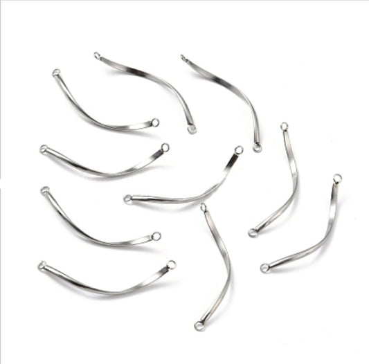 #2988 / 304 Stainless Steel Twisted Link Connectors / 42x2x1mm / 1.5mm Attached Loops (2) / Sold Individually