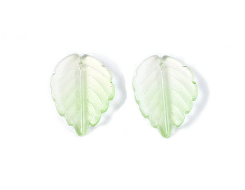#2990 / Two Tone Light Green Glass Leaf with Gold Shimmer / 23.5x17.5x4.5mm / 1mm Drilled Hole / Sold Individually
