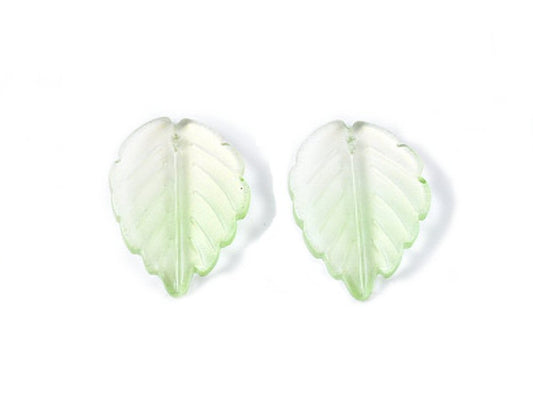 #2990 / Two Tone Light Green Glass Leaf with Gold Shimmer / 23.5x17.5x4.5mm / 1mm Drilled Hole / Sold Individually