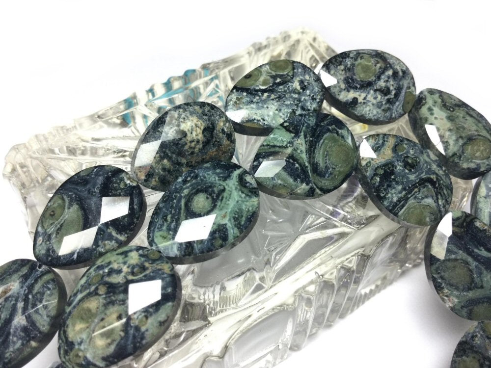 #2991 / Natural Kambaba Jasper Faceted Puffed Teardrop Beads / 18x13x5.5mm / Hole in Length: 1.2mm / Sold Individually