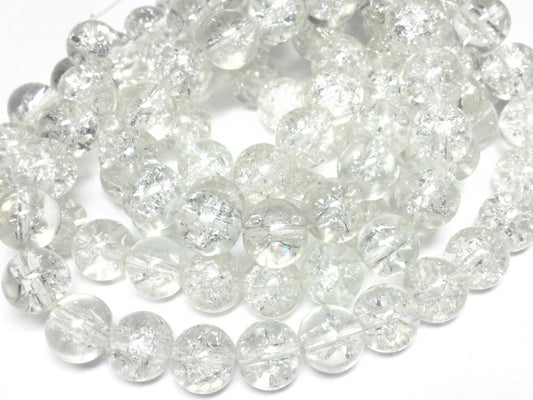 #2999 / Clear Glass Round Crackle Beads / Your Choice of 6mm (15 3/4" Strand) or 8mm (14" Strand) / 1.4mm Hole