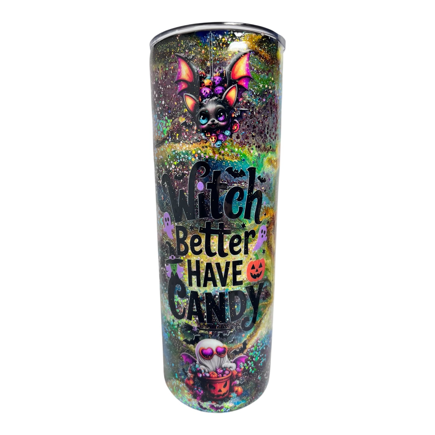 #310 - 20oz Skinny Halloween Theme Tumbler - Decals: Witch & “Witch Better Have Candy”